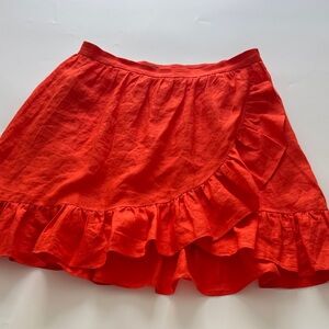 J. Crew Bright Red Ruffled Wrap Skirt